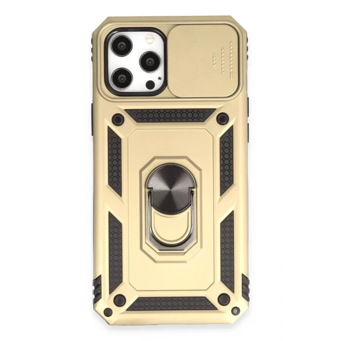 Newface Apple iPhone 12 Pro Max Kılıf Pars Lens Yüzüklü Silikon - Gold