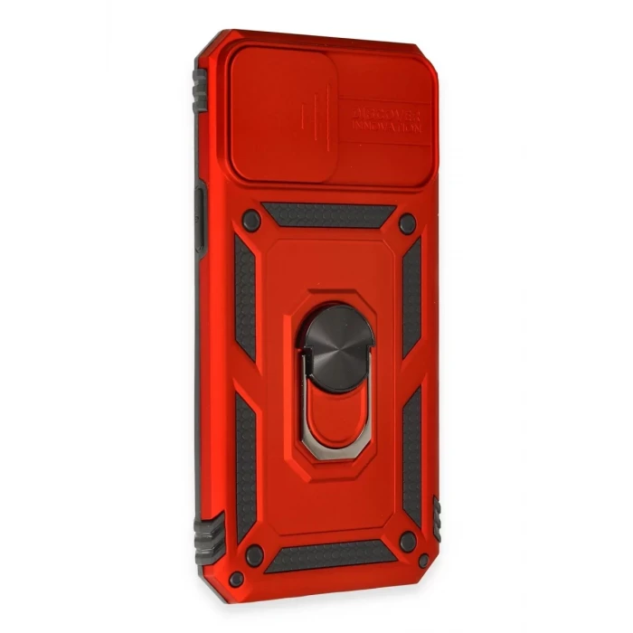 Newface Apple iPhone 12 Pro Max Kılıf Pars Lens Yüzüklü Silikon - Kırmızı