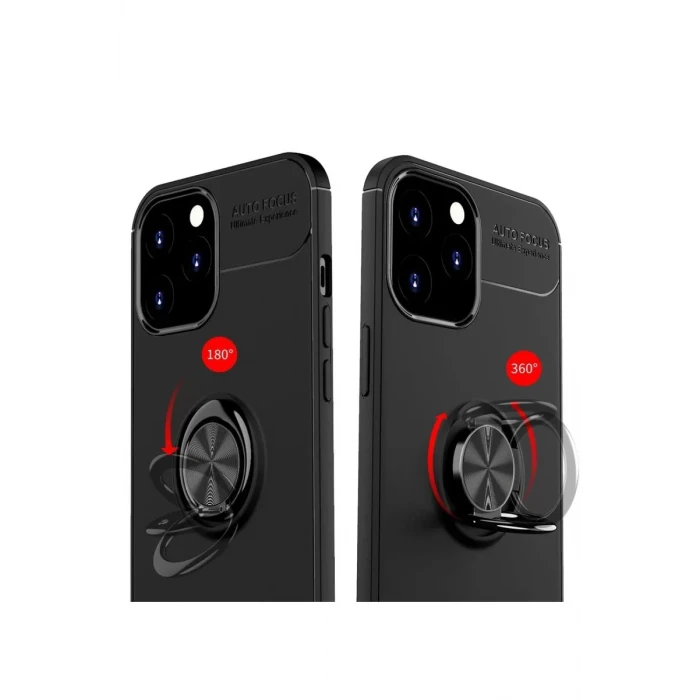 Newface Apple iPhone 12 Pro Max Kılıf Range Yüzüklü Silikon - Kırmızı