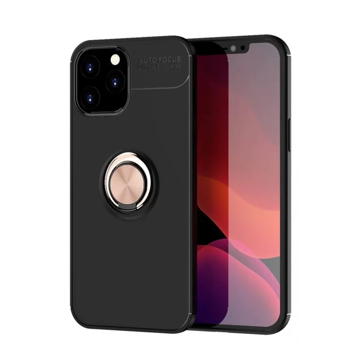 Newface Apple iPhone 12 Pro Max Kılıf Range Yüzüklü Silikon - Siyah-Gold