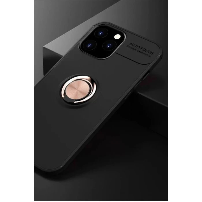 Newface Apple iPhone 12 Pro Max Kılıf Range Yüzüklü Silikon - Siyah-Gold