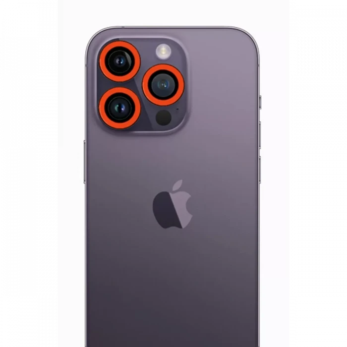 Newface Apple iPhone 12 Pro Max Neon Fosforlu Kamera Lens - Turuncu