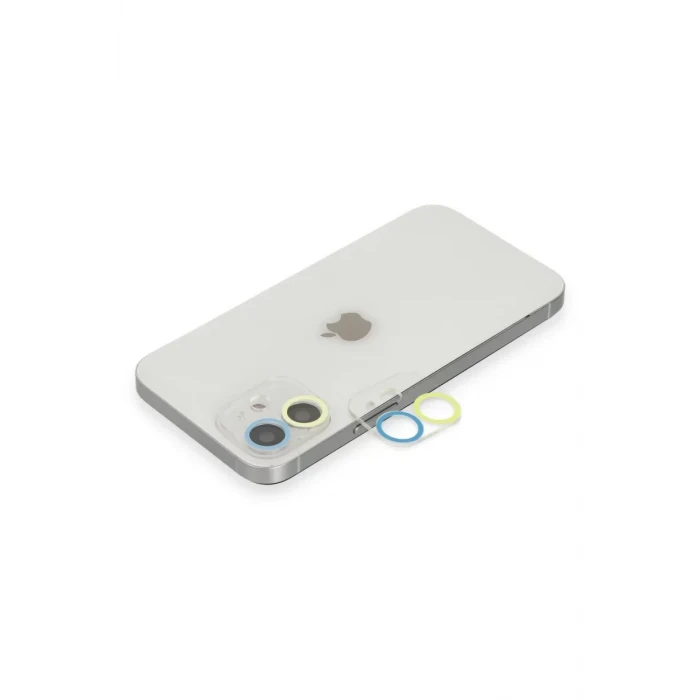 Newface Apple iPhone 12 Renkli Kamera Lens Koruma Cam - Sarı-Mavi