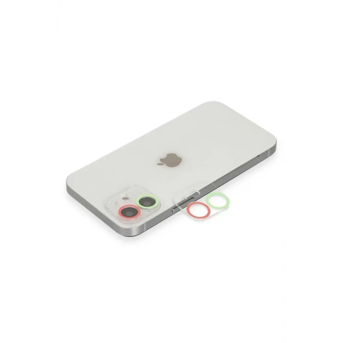 Newface Apple iPhone 12 Renkli Kamera Lens Koruma Cam - Yeşil-Pembe