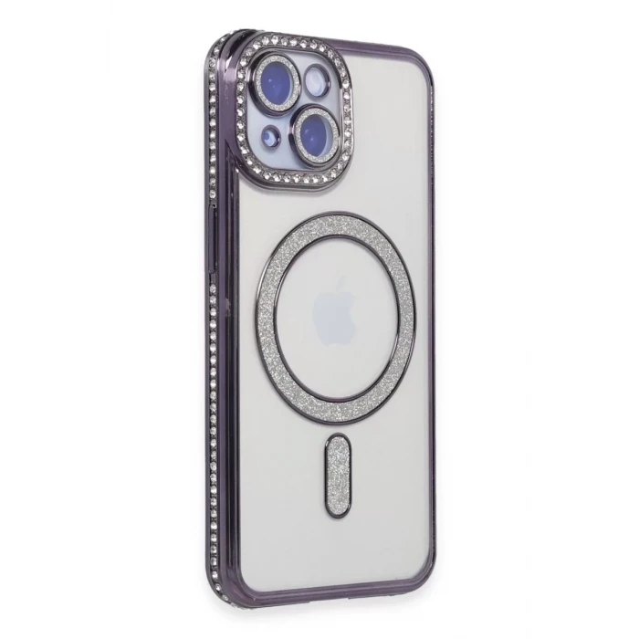 Newface Apple iPhone 13 Kılıf Joke Simli Magneticsafe Kılıf - Derin Mor