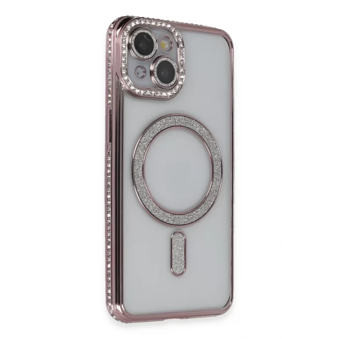 Newface Apple iPhone 13 Kılıf Joke Simli Magneticsafe Kılıf - Pembe
