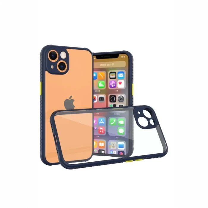 Newface Apple iPhone 13 Mini Kılıf Miami Şeffaf Silikon - Lacivert