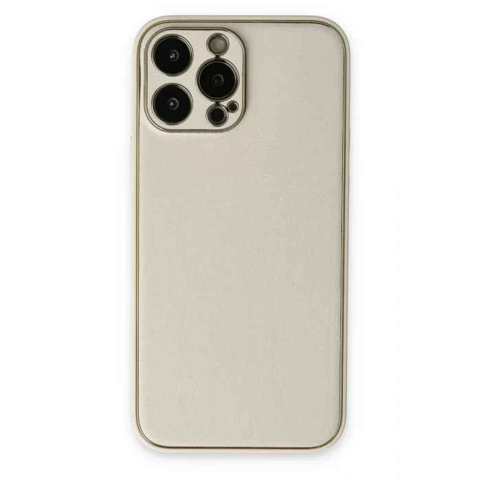 Newface Apple iPhone 13 Pro Kılıf Coco Deri Silikon Kapak - Beyaz