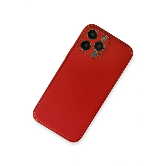 Newface Apple iPhone 13 Pro Kılıf Coco Deri Silikon Kapak - Kırmızı