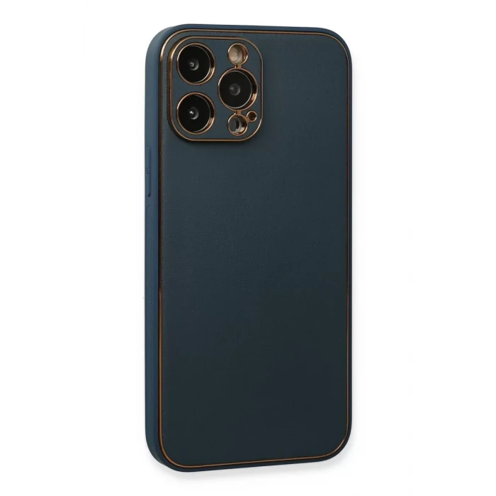 Newface Apple iPhone 13 Pro Kılıf Coco Deri Silikon Kapak - Mavi
