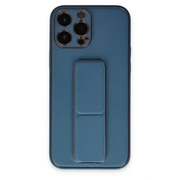 Newface Apple iPhone 13 Pro Kılıf Coco Deri Standlı Kapak - Açık Mavi