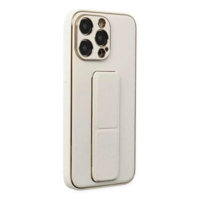 Newface Apple iPhone 13 Pro Kılıf Coco Deri Standlı Kapak - Beyaz