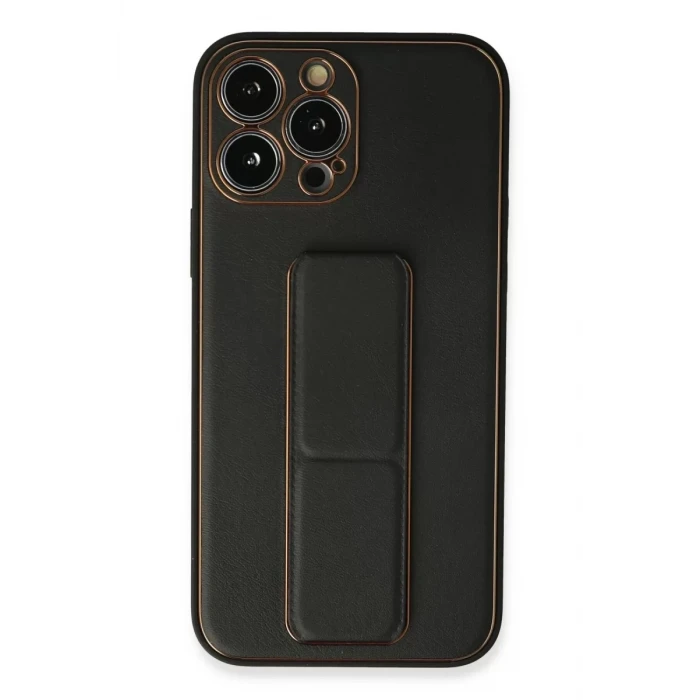 Newface Apple iPhone 13 Pro Kılıf Coco Deri Standlı Kapak - Siyah
