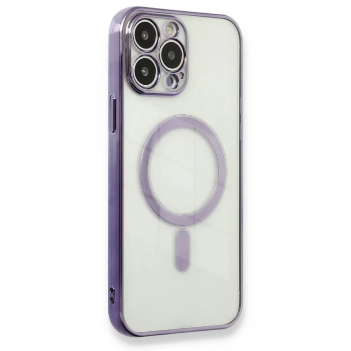Newface Apple iPhone 13 Pro Kılıf Magneticsafe Lazer Silikon - Mor