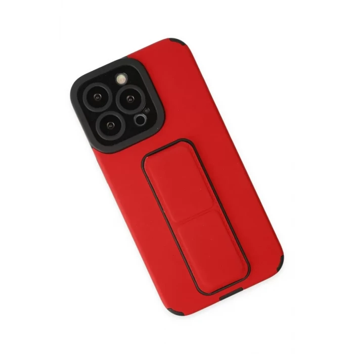 Newface Apple iPhone 13 Pro Kılıf Mega Standlı Silikon - Kırmızı