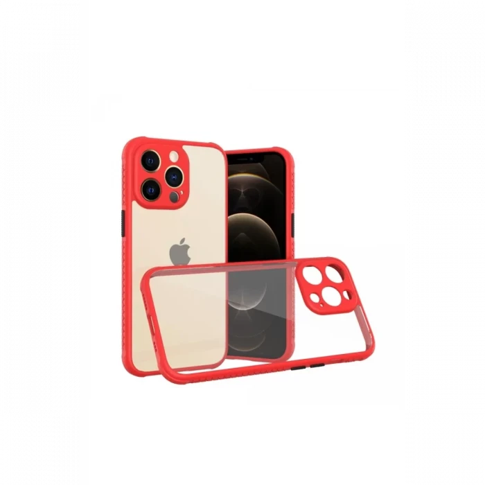 Newface Apple iPhone 13 Pro Kılıf Miami Şeffaf Silikon - Kırmızı