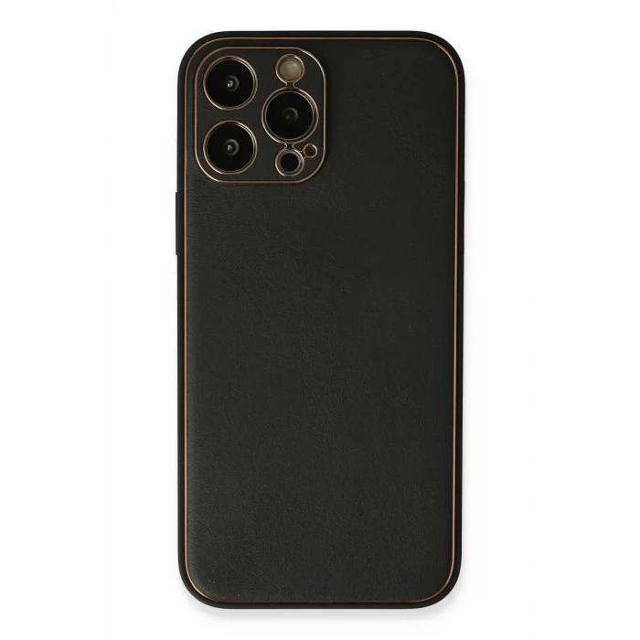 Newface Apple iPhone 13 Pro Max Kılıf Coco Deri Silikon Kapak - Siyah