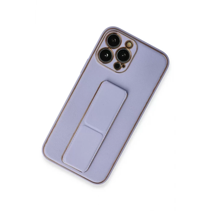 Newface Apple iPhone 13 Pro Max Kılıf Coco Deri Standlı Kapak - Lila