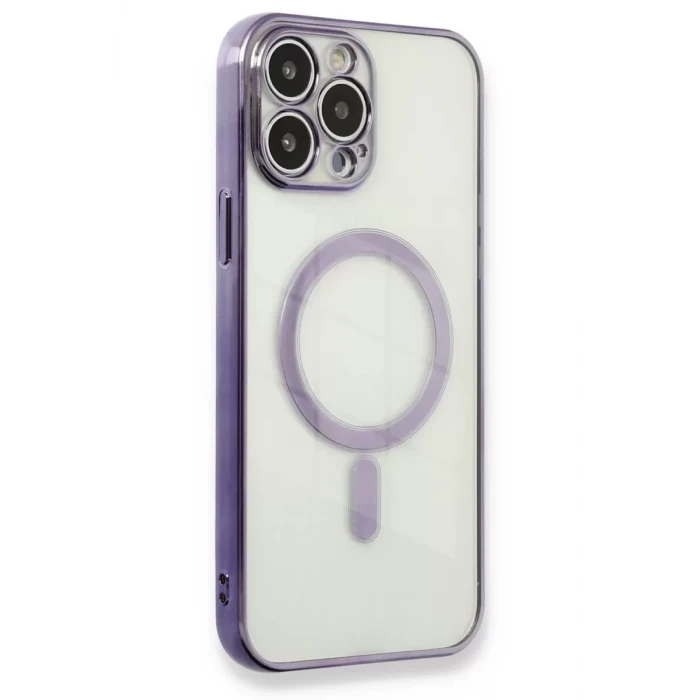 Newface Apple iPhone 13 Pro Max Kılıf Magneticsafe Lazer Silikon - Mor