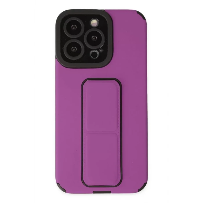 Newface Apple iPhone 13 Pro Max Kılıf Mega Standlı Silikon - Mor