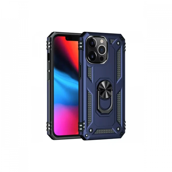 Newface Apple iPhone 13 Pro Max Kılıf Sofya Yüzüklü Silikon Kapak - Lacivert