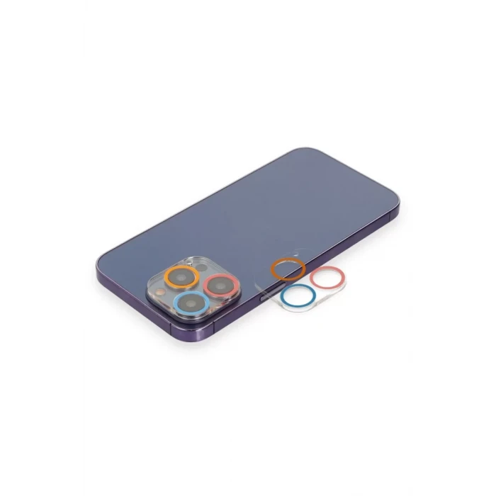 Newface Apple iPhone 13 Pro Max Renkli Kamera Lens Koruma Cam - Pembe-Mavi