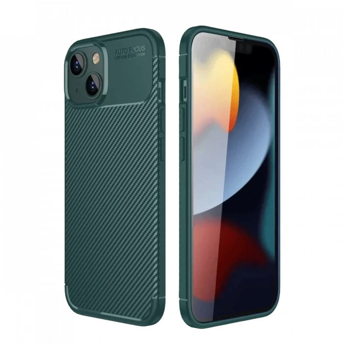 Newface Apple iPhone 14 Kılıf Auto Focus Karbon Kapak - Koyu Yeşil