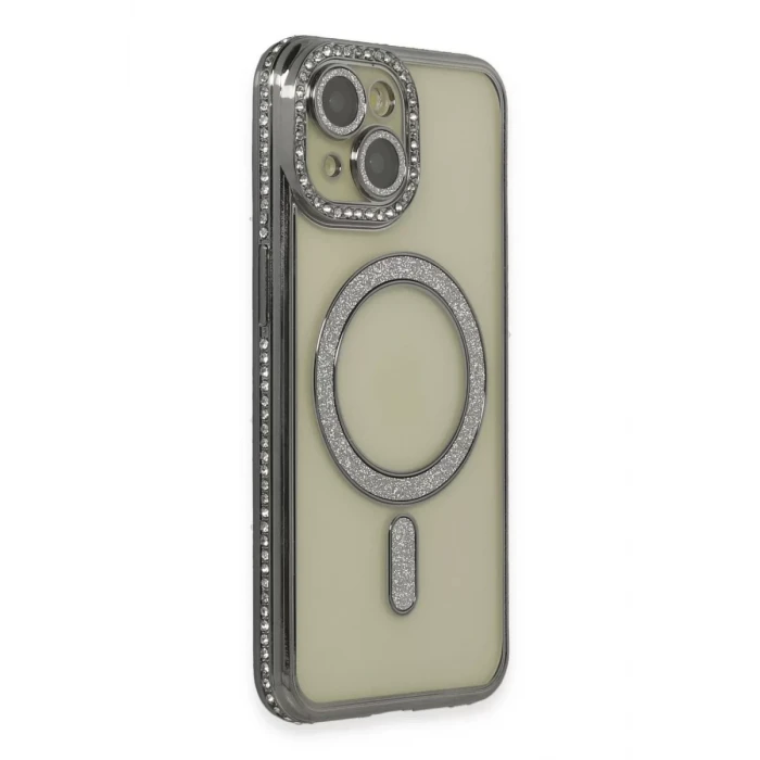 Newface Apple iPhone 14 Kılıf Joke Simli Magneticsafe Kılıf - Gri