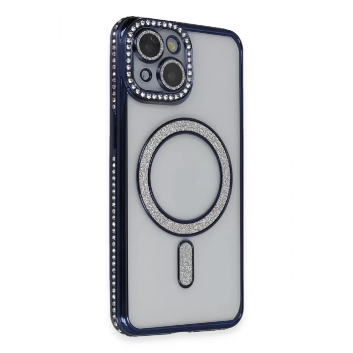Newface Apple iPhone 14 Kılıf Joke Simli Magneticsafe Kılıf - Lacivert