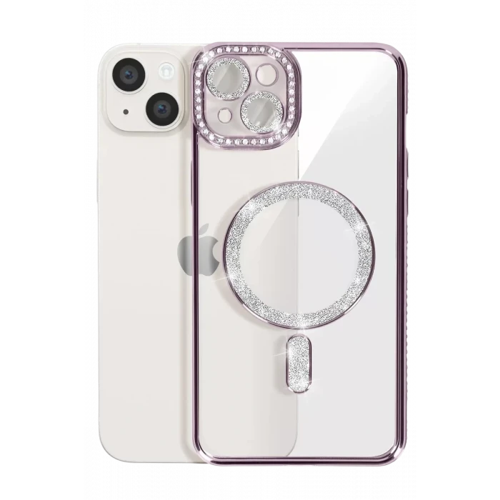 Newface Apple iPhone 14 Kılıf Joke Simli Magneticsafe Kılıf - Pembe