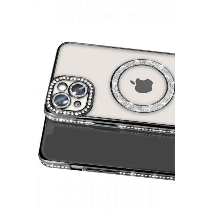Newface Apple iPhone 14 Kılıf Joke Simli Magneticsafe Kılıf - Siyah