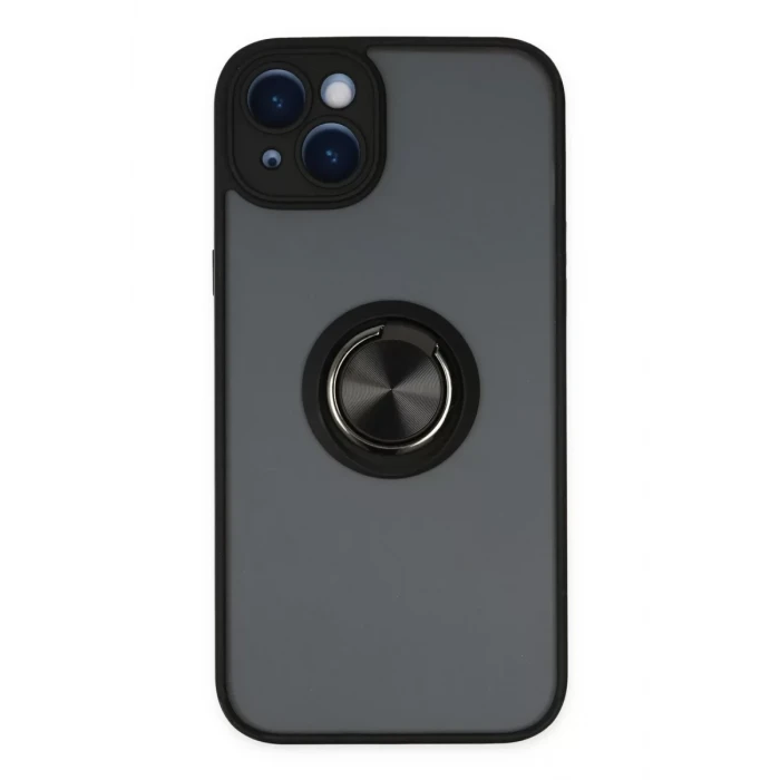 Newface Apple iPhone 14 Kılıf Montreal Yüzüklü Silikon Kapak - Siyah