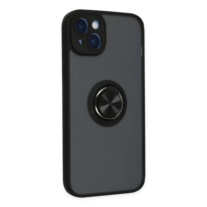 Newface Apple iPhone 14 Kılıf Montreal Yüzüklü Silikon Kapak - Siyah