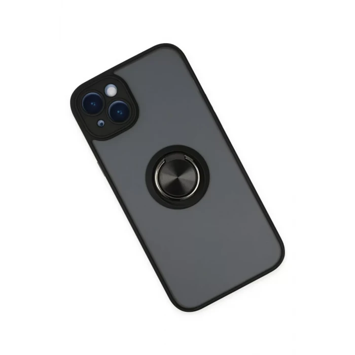 Newface Apple iPhone 14 Kılıf Montreal Yüzüklü Silikon Kapak - Siyah