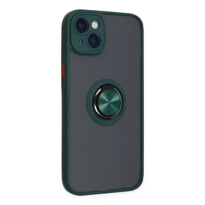 Newface Apple iPhone 14 Kılıf Montreal Yüzüklü Silikon Kapak - Yeşil
