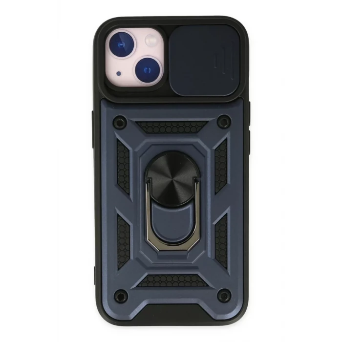 Newface Apple iPhone 14 Kılıf Pars Lens Yüzüklü Silikon - Lacivert