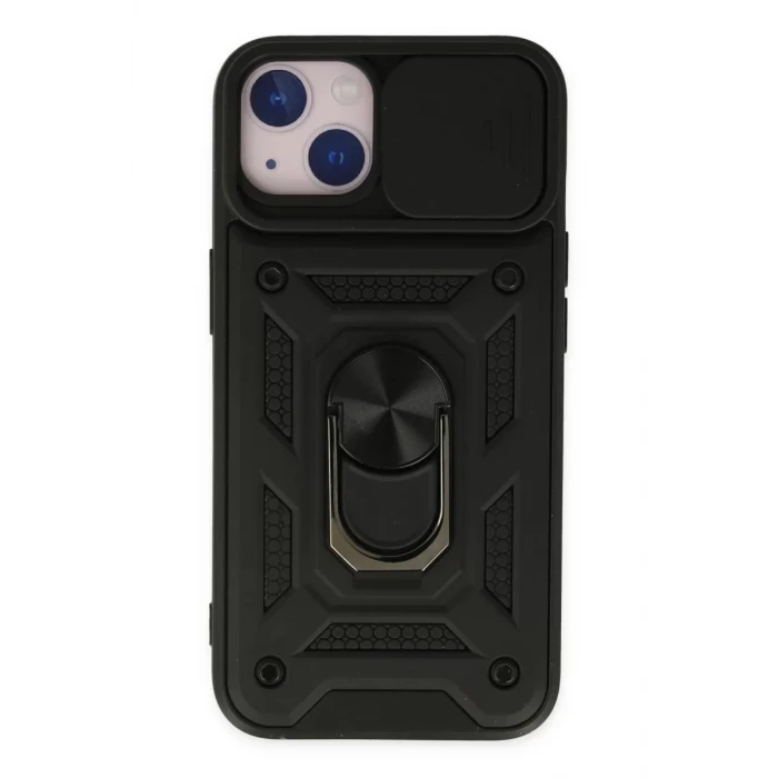 Newface Apple iPhone 14 Kılıf Pars Lens Yüzüklü Silikon - Siyah