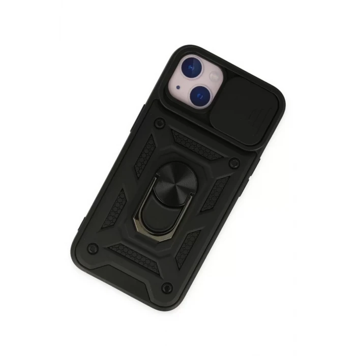 Newface Apple iPhone 14 Kılıf Pars Lens Yüzüklü Silikon - Siyah
