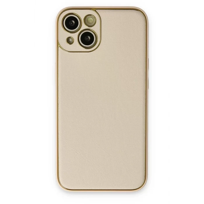 Newface Apple iPhone 14 Plus Kılıf Coco Deri Silikon Kapak - Gold