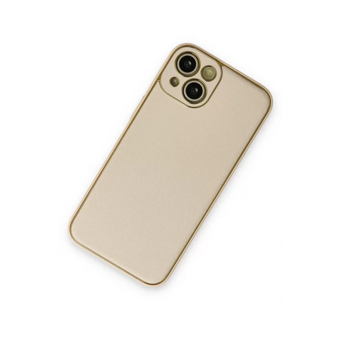Newface Apple iPhone 14 Plus Kılıf Coco Deri Silikon Kapak - Gold