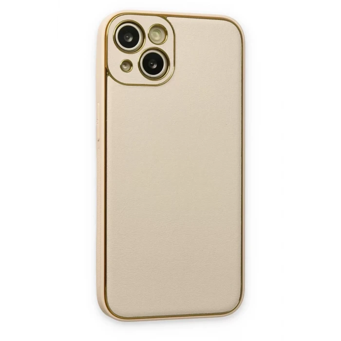 Newface Apple iPhone 14 Plus Kılıf Coco Deri Silikon Kapak - Gold