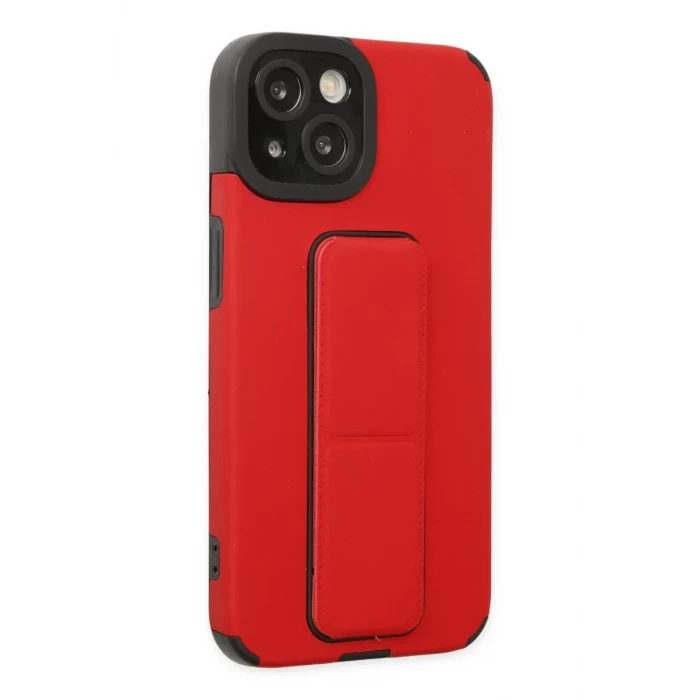 Newface Apple iPhone 14 Plus Kılıf Mega Standlı Silikon - Kırmızı