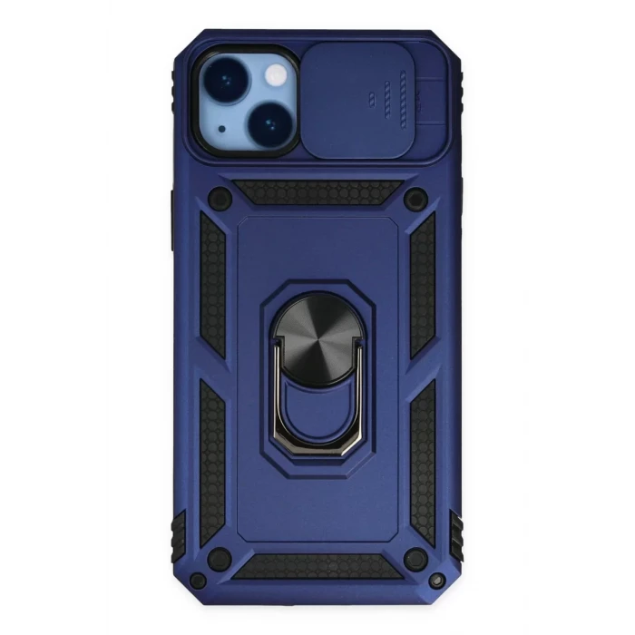 Newface Apple iPhone 14 Plus Kılıf Pars Lens Yüzüklü Silikon - Lacivert