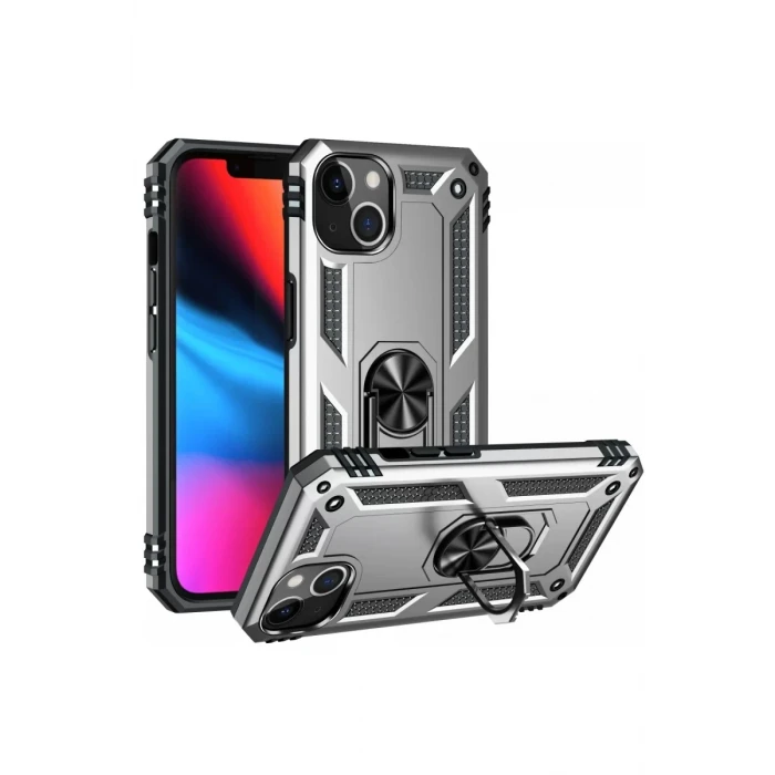 Newface Apple iPhone 14 Plus Kılıf Sofya Yüzüklü Silikon Kapak - Gümüş