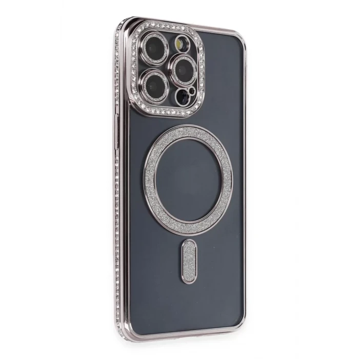 Newface Apple iPhone 14 Pro Kılıf Joke Simli Magneticsafe Kılıf - Gri