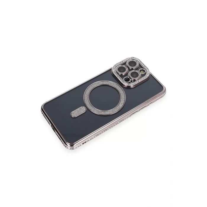 Newface Apple iPhone 14 Pro Kılıf Joke Simli Magneticsafe Kılıf - Gri