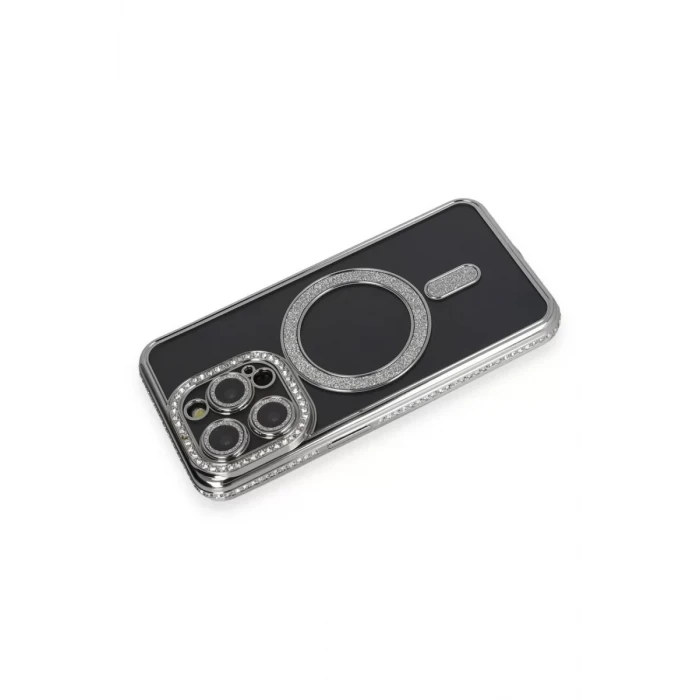Newface Apple iPhone 14 Pro Max Kılıf Joke Simli Magneticsafe Kılıf - Gri