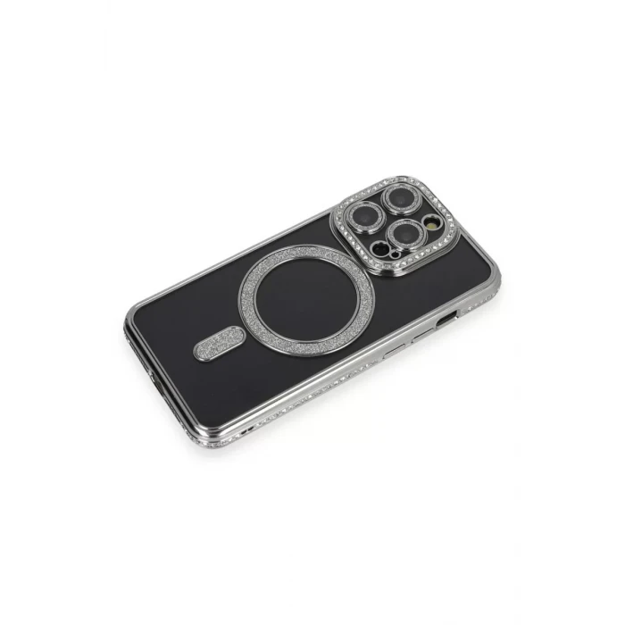 Newface Apple iPhone 14 Pro Max Kılıf Joke Simli Magneticsafe Kılıf - Gri