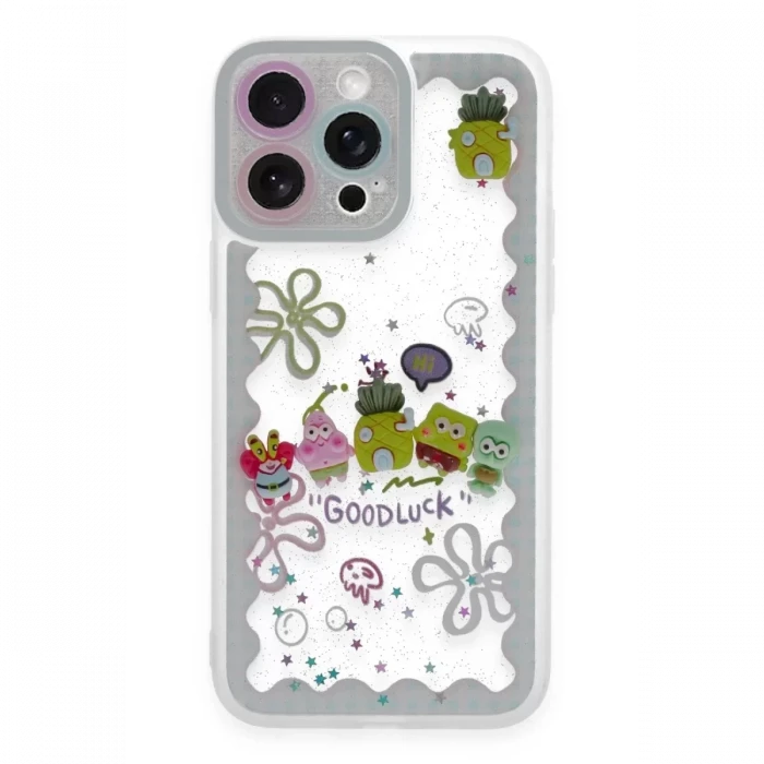 Newface Apple iPhone 14 Pro Max Kılıf Sweet Desenli Silikon Kapak - Açık Mavi