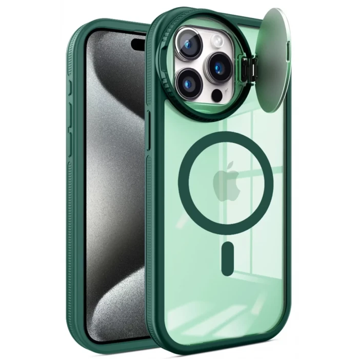 Newface Apple iPhone 14 Pro Max Kılıf Teleskop Lens Magsafe Silikon Kapak - Koyu Yeşil